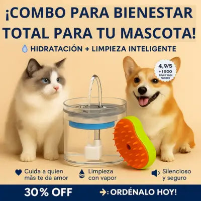 Combo Bebedero Mascotas + Cepillo
