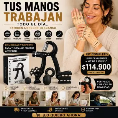 KIT MANOS CÓMODAS 1 par de Guantes de Compresión + Kit de Ejercicio