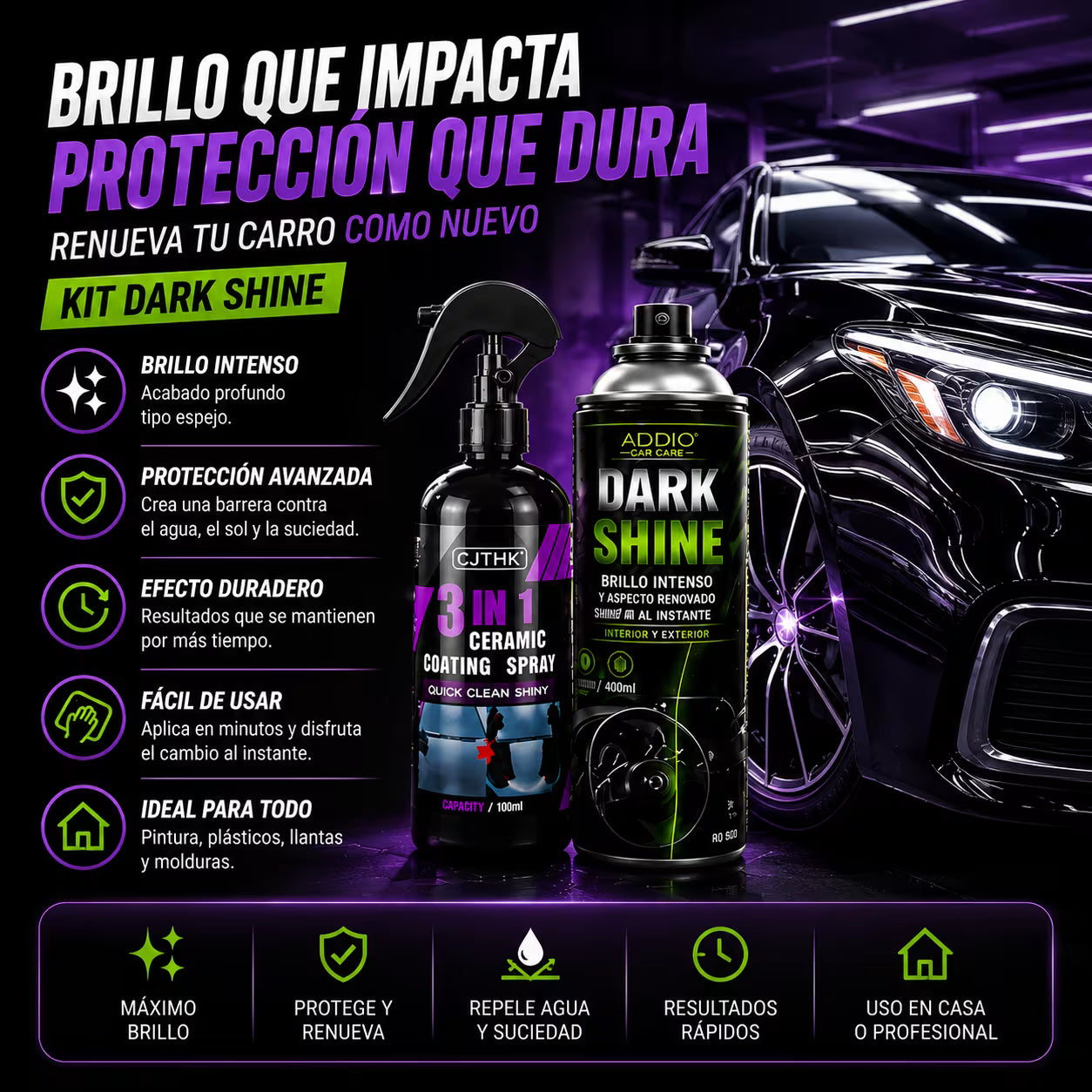KIT Revestimiento Nano cerámico+Detallado Carro Aerosol 400 Ml