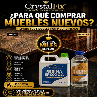 CrystalFix®  Resina Epóxica 2 a 1 por Kilo "Acabados que parecen de lujo.