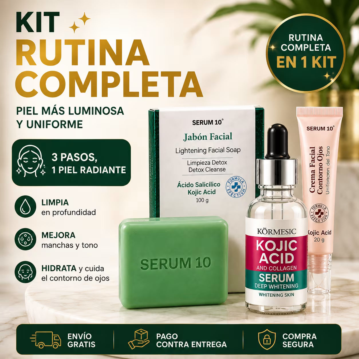 Kit Kójico 3 Pasos™ Jabón + Sérum + Contorno Facial