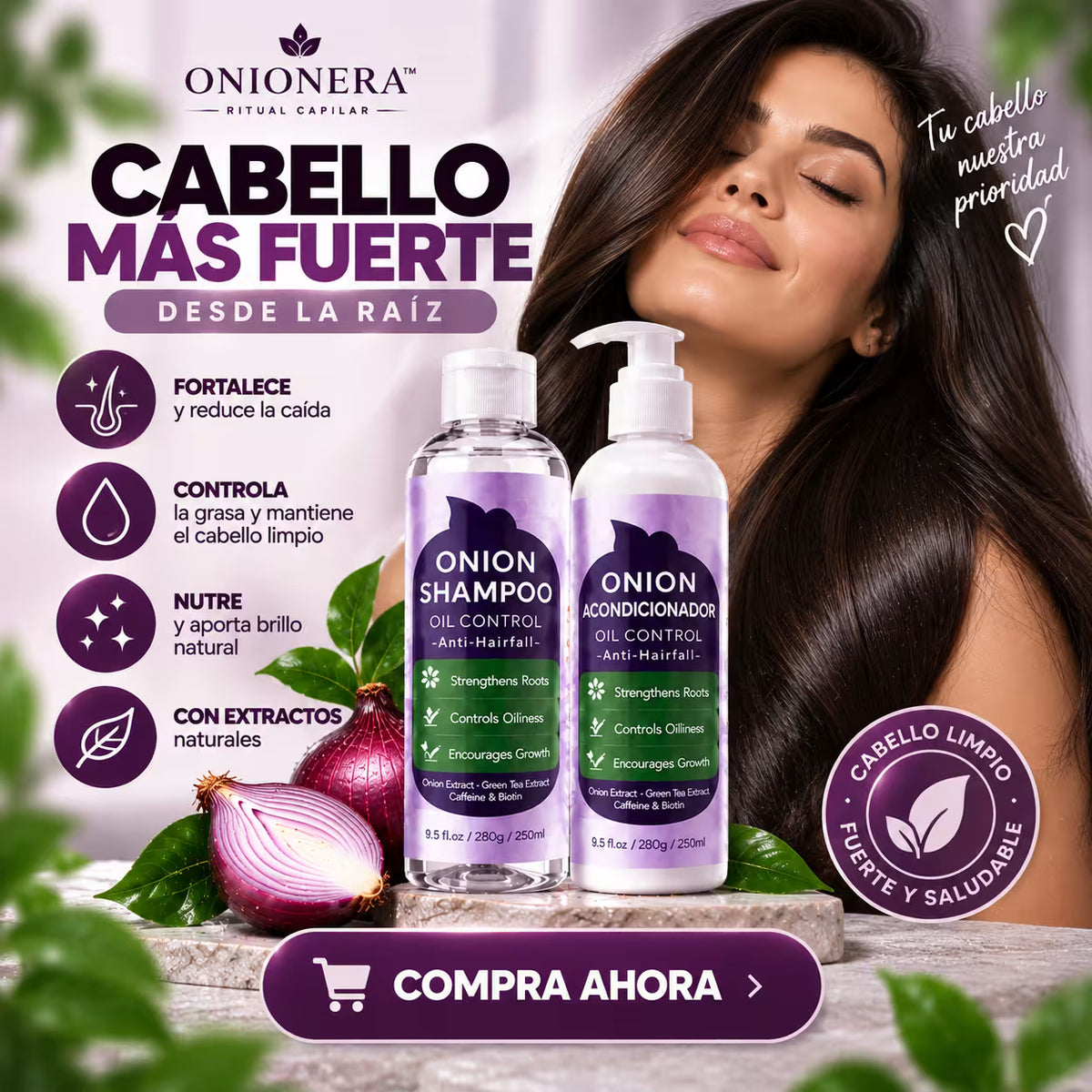 ONIONERA™ – Kit Ritual Capilar Shampoo + Acondicionador de Cebolla